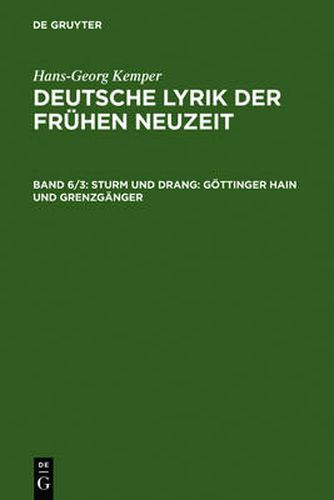 Cover image for Sturm und Drang: Goettinger Hain und Grenzganger