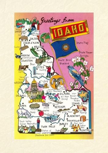 Cover image for Vintage Lined Notebook Greetings from Idaho, Map of Highlights