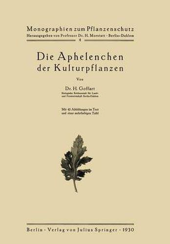 Cover image for Die Aphelenchen Der Kulturpflanzen