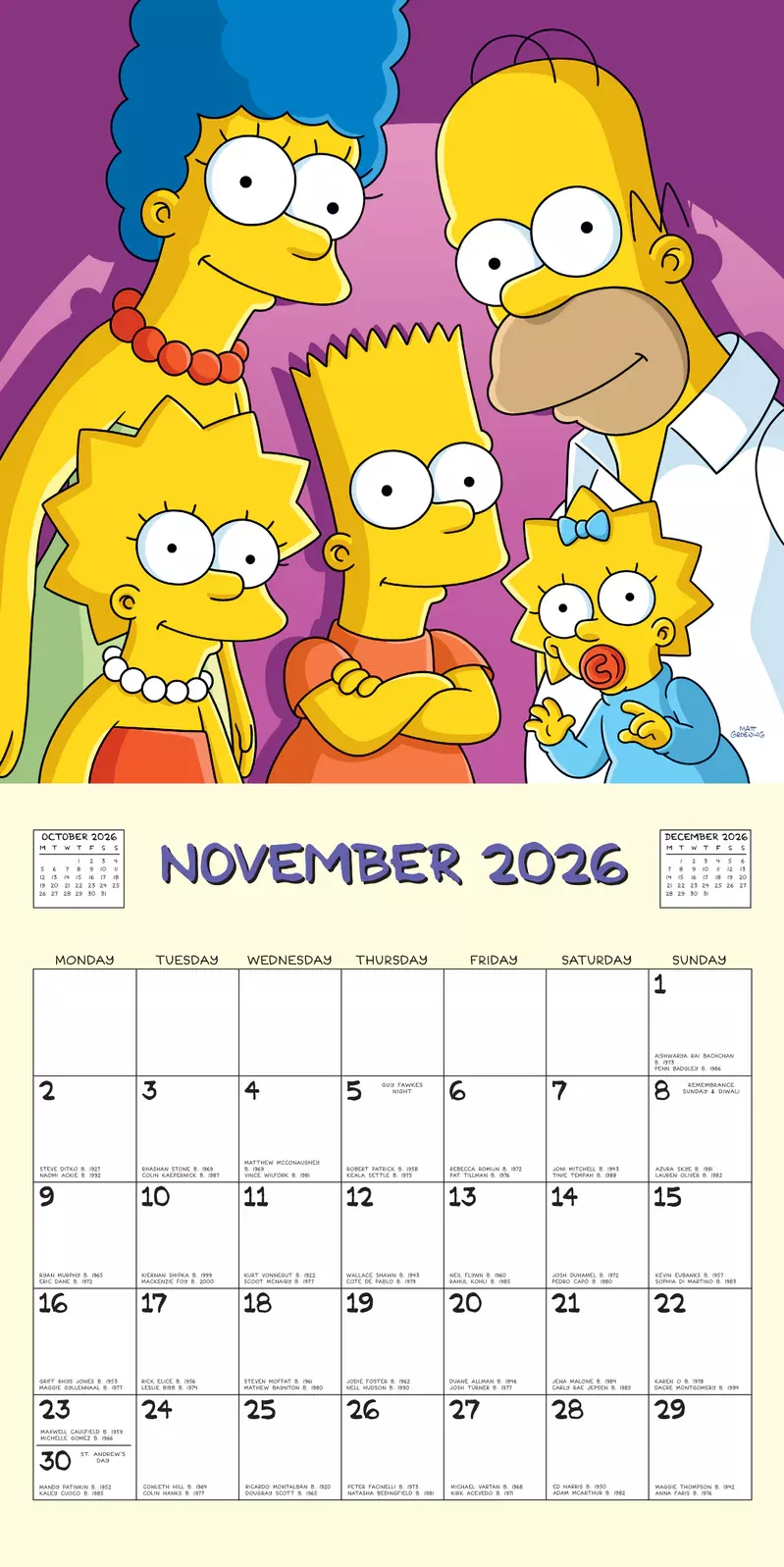 THE SIMPSONS 2026 SQUARE CALENDAR