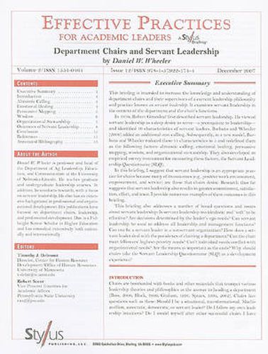 Effective Practices for Academic Leaders, Volume 2 Issue 12: Department Chairs and Servant Leadership