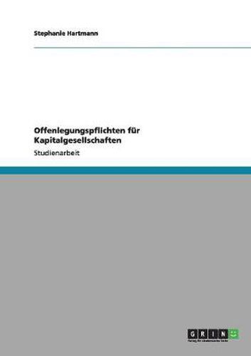 Cover image for Offenlegungspflichten fur Kapitalgesellschaften