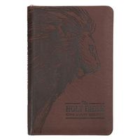 Cover image for KJV Holy Bible, Standard Size Faux Leather Red Letter Edition - Thumb Index & Ribbon Marker, King James Version, Brown Lion Zipper Closure