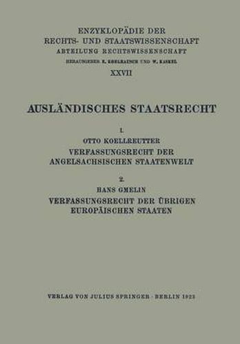 Cover image for Auslandisches Staatsrecht: 1. Verfassungsrecht Der Angelsachsischen Staatenwelt