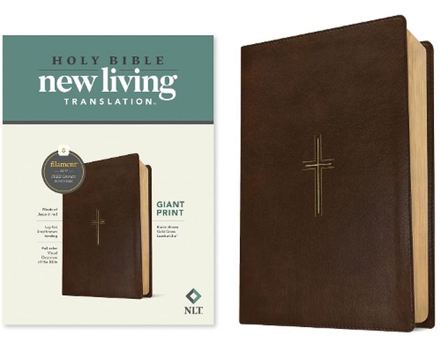 Cover image for NLT Giant Print Bible, Filament Enabled (Leatherlike, Rustic Brown Gold Cross, Red Letter)