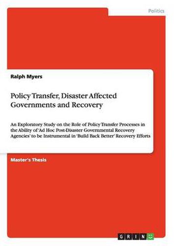 Cover image for Policy Transfer, Disaster Affected Governments and Recovery