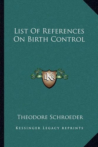 Cover image for List of References on Birth Control