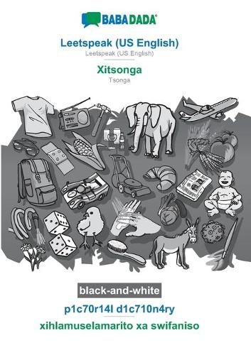 Cover image for BABADADA black-and-white, Leetspeak (US English) - Xitsonga, p1c70r14l d1c710n4ry - xihlamuselamarito xa swifaniso: Leetspeak (US English) - Tsonga, visual dictionary
