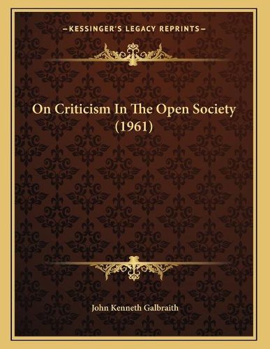 On Criticism in the Open Society (1961)