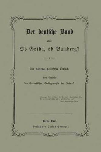 Cover image for Der Deutsche Bund Oder: OB Gotha, OB Bamberg?