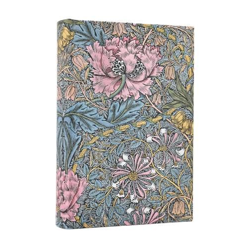 Cover image for 2026 Morris Pink Honeysuckle (William Morris) Mini 12-month Day-at-a-Time Hardcover Flexi Dayplanner 2026 (Elastic Band Closure)