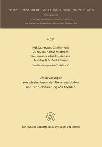 Cover image for Untersuchungen Zum Mechanismus Der Thermooxidation Und Zur Stabilisierung Von Nylon 6