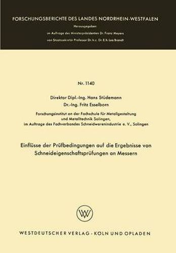 Cover image for Einflusse Der Prufbedingungen Auf Die Ergebnisse Von Schneideigenschaftsprufungen an Messern