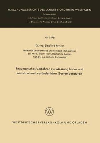 Cover image for Pneumatisches Verfahren Zur Messung Hoher Und Zeitlich Schnell Veranderlicher Gastemperaturen