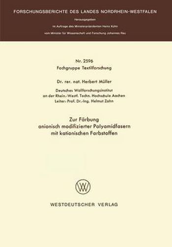 Cover image for Zur Farbung Anionisch Modifizierter Polyamidfasern Mit Kationischen Farbstoffen