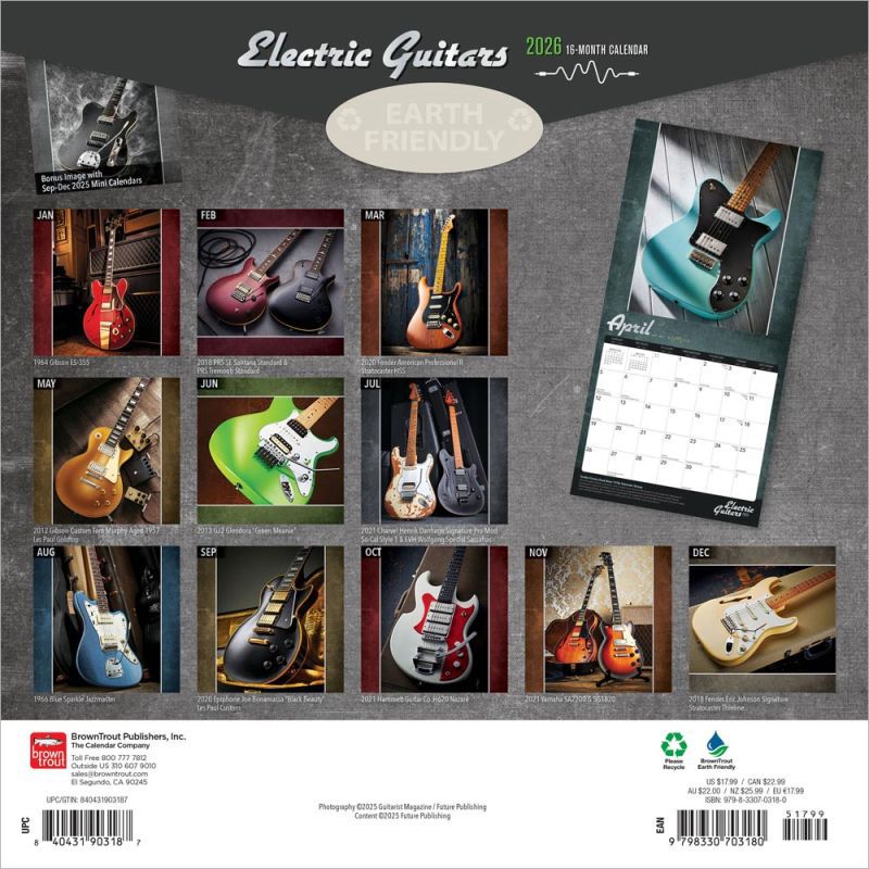 Electric Guitars 2026 Wall Calendar 