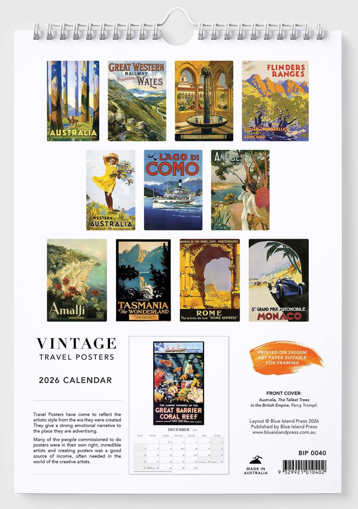 Vintage Travel Posters 2026 Wall Calendar