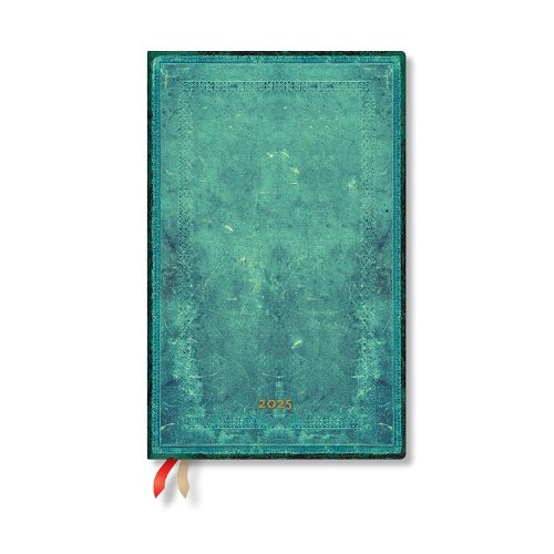 Pacific Blue Bold (Old Leather Collection) Maxi 12-month Vertical Hardback Dayplanner 2025 (Elastic Band Closure)