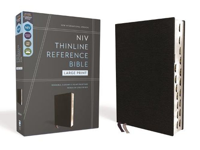 Cover image for NIV, Thinline Reference Bible, Large Print, European Bonded Leather, Black, Red Letter, Thumb Indexed, Comfort Print
