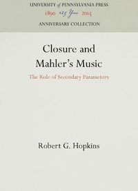 Cover image for Closure and Mahler's Music: The Role of Secondary Parameters