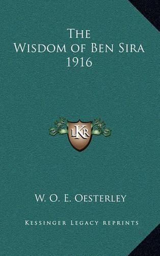 Cover image for The Wisdom of Ben Sira 1916