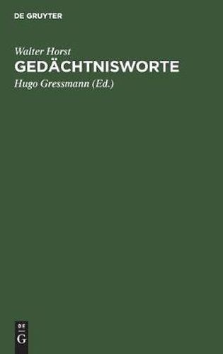 Cover image for Gedachtnisworte