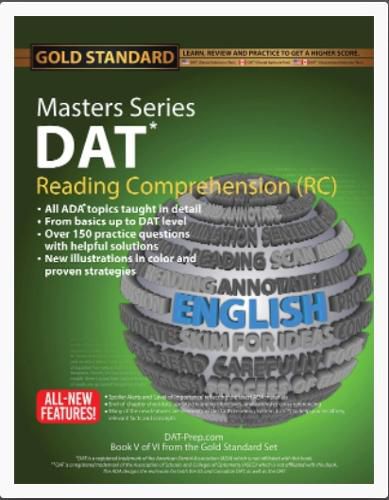 Cover image for DAT/OAT Prep RC Masters Series, Reading Comprehension (RC) DAT Preparation and Practice for the Dental Admission Test by Gold Standard DAT