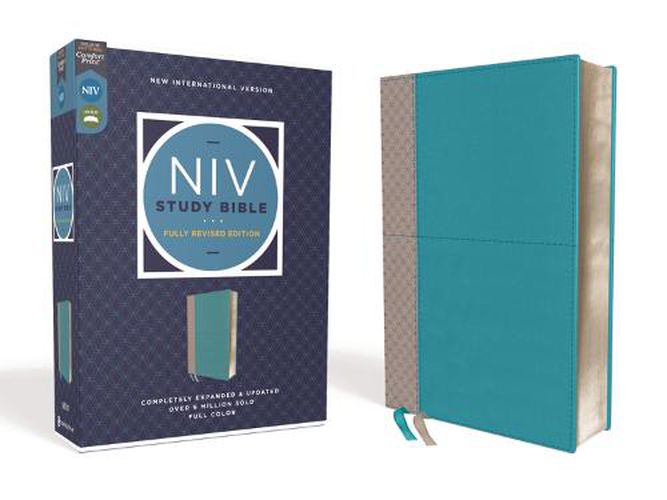 Cover image for NIV Study Bible, Fully Revised Edition, Leathersoft, Teal/Gray, Red Letter, Comfort Print