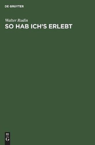 Cover image for So hab ich's erlebt