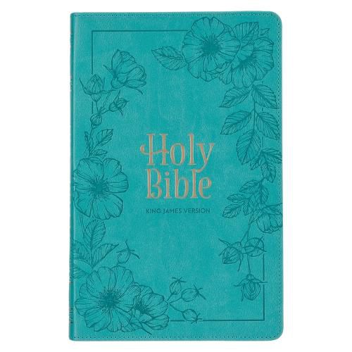 Cover image for KJV Holy Bible, Standard Size Faux Leather Red Letter Edition - Thumb Index & Ribbon Marker, King James Version, Teal Floral Zipper Closure