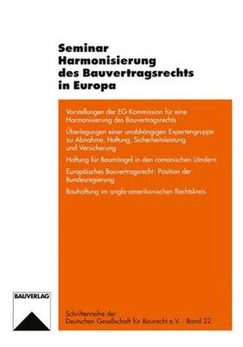 Cover image for Seminar Harmonisierung des Bauvertragsrechts in Europa