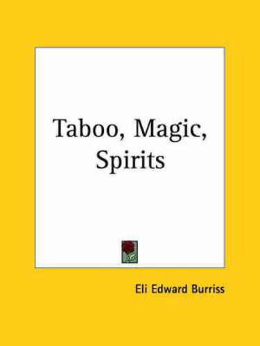 Cover image for Taboo, Magic, Spirits (1931)