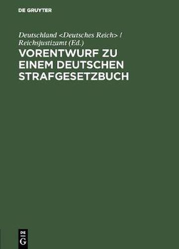 Cover image for Vorentwurf Zu Einem Deutschen Strafgesetzbuch