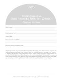 Cover image for Assessment, Evaluation, and Programming System for Infants and Children (AEPS (R)): Child Observation Data Recording Form II: Three to Six Years