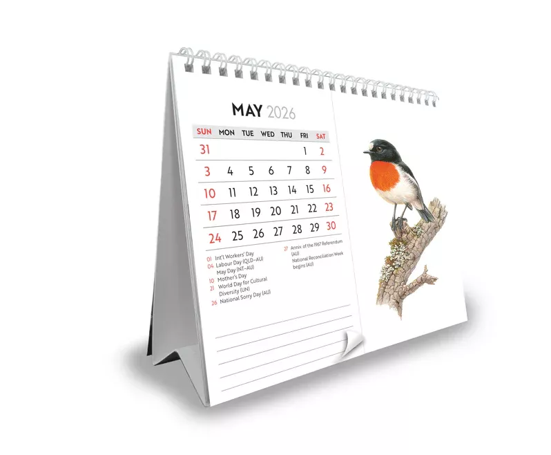 Birds of Australia, The Art of Jeremy Boot 2026 Double View Desk Easel Calendar