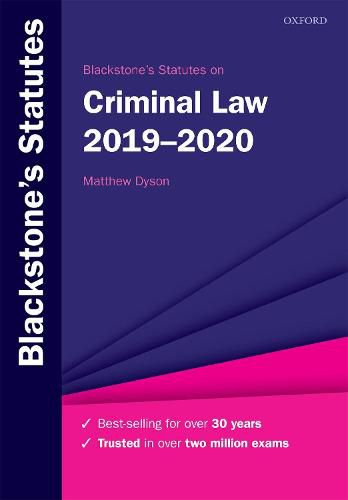 Cover image for Blackstone's Statutes on Criminal Law 2019-2020