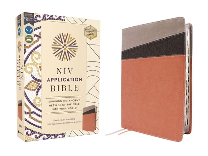 Cover image for NIV Application Bible, Leathersoft, Coral/Gray, Red Letter, Thumb Indexed, Comfort Print