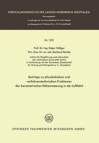 Cover image for Beitrage Zu Physikalischen Und Verfahrenstechnischen Problemen Der Barometrischen Hoehenmessung in Der Luftfahrt