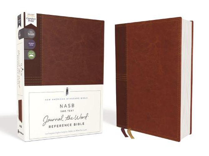 Cover image for NASB, Journal the Word Reference Bible, Leathersoft over Board, Brown, Red Letter, 1995 Text, Comfort Print: Let Scripture Explain Scripture. Reflect on What You Learn.