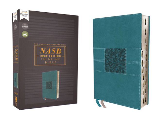 Cover image for NASB, Thinline Bible, Leathersoft, Teal, Red Letter, 2020 Text, Thumb Indexed, Comfort Print