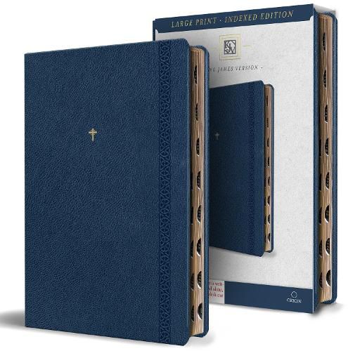 Cover image for KJV Holy Bible, Large Print Handy Size Format, Blue Premium Imitation Leather with Ribbon Marker, Red Letter, Thumb Index