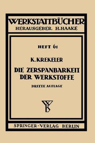 Cover image for Die Zerspanbarkeit Der Werkstoffe