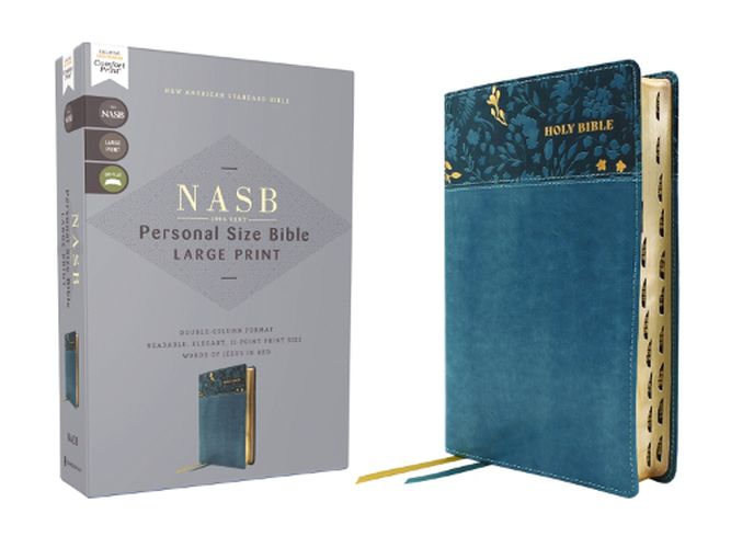 Cover image for NASB, Personal Size Bible, Large Print, Leathersoft, Teal, Red Letter, 1995 Text, Thumb Indexed, Comfort Print
