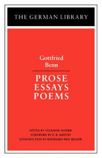 Cover image for Prose Essays Poems: Gottfried Benn