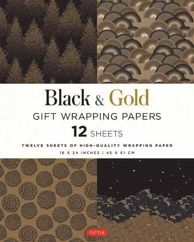 Black & Gold Gift Wrapping Papers - 12 Sheets: 18 x 24 inch (45 x 61 cm) Wrapping Paper