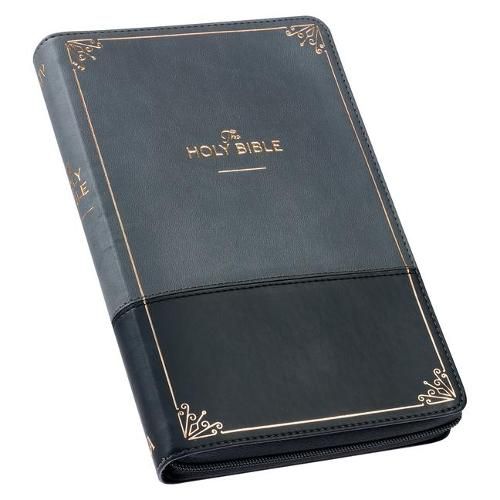 Cover image for KJV Deluxe Gift Bible Two-Tone Black/Gray with Zipper Faux Leather