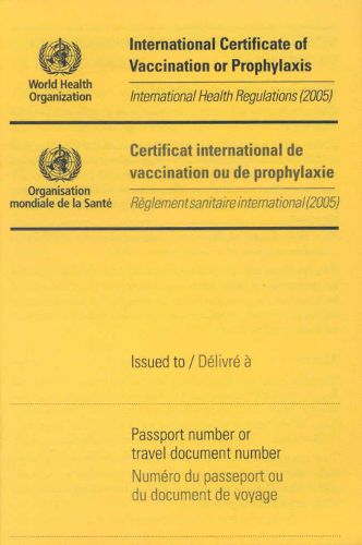 International Certificate of Vaccination: International Health Regulation (2005) (English, French and Arabic)