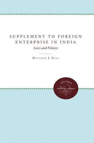 Cover image for Supplement to Foreign Enterprise in India: Laws and Policies