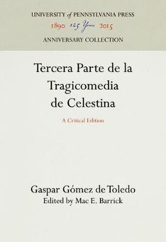 Cover image for Tercera Parte de la Tragicomedia de Celestina: A Critical Edition