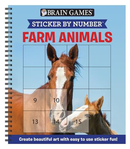 Cover image for Brain Games - Sticker by Number: Farm Animals (Easy - Square Stickers): Create Beautiful Art with Easy to Use Sticker Fun!